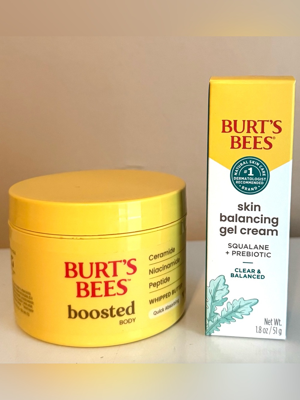 BURT'S BEES BOOSTED BODY WHIPPED BUTTER 6.5 OZ SKIN BALANCING GEL CREAM 1.8 OZ